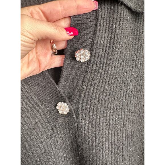 The Loft Black Knit Collar Wool BlendSweater Buttons - Picture 2 of 5